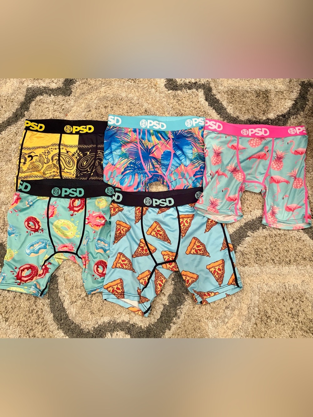 PSD Youth Boys Medium Boxer Briefs Pizza Tropical Donuts Pink